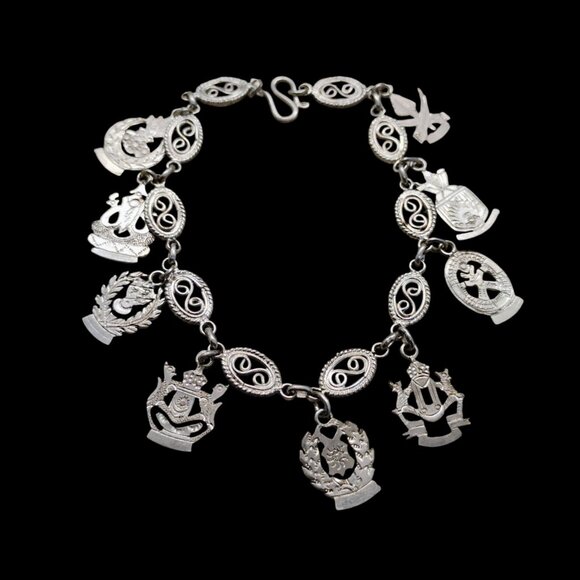 Jewelry - Vtg Malaya Malaysia Military Symbol Charm Bracelet Sterling Silver 11.3g 7"